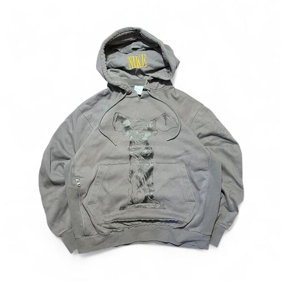 Premium Nike Designer Gray Hoodie wGold Spellout Graphic, zipper and patch sz M - Picture 2 of 5
